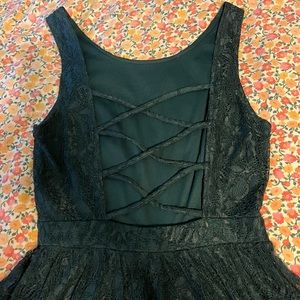 Green lace overlay, back detailed dress